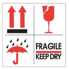 Waarschuwingsetiket Pijlen, Paraplu, Glas, Fragile/Keep dry