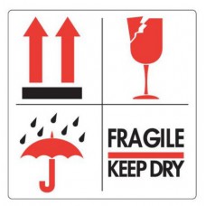 Waarschuwingsetiket Pijlen, Paraplu, Glas, Fragile/Keep dry